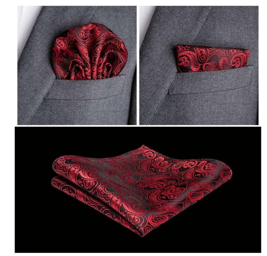 Men's Classic Deep Red Pailey Jacquard Silk Waistcoat Vest Handkerchif Cufflinks Tie Vest Set- Mj0-0106 - SimonVon Shop