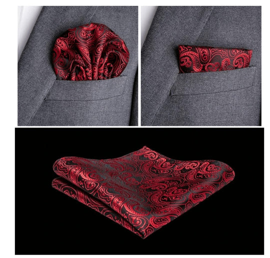 Men's Classic Deep Red Pailey Jacquard Silk Waistcoat Vest Handkerchif Cufflinks Tie Vest Set- Mj0-0106 - SimonVon Shop