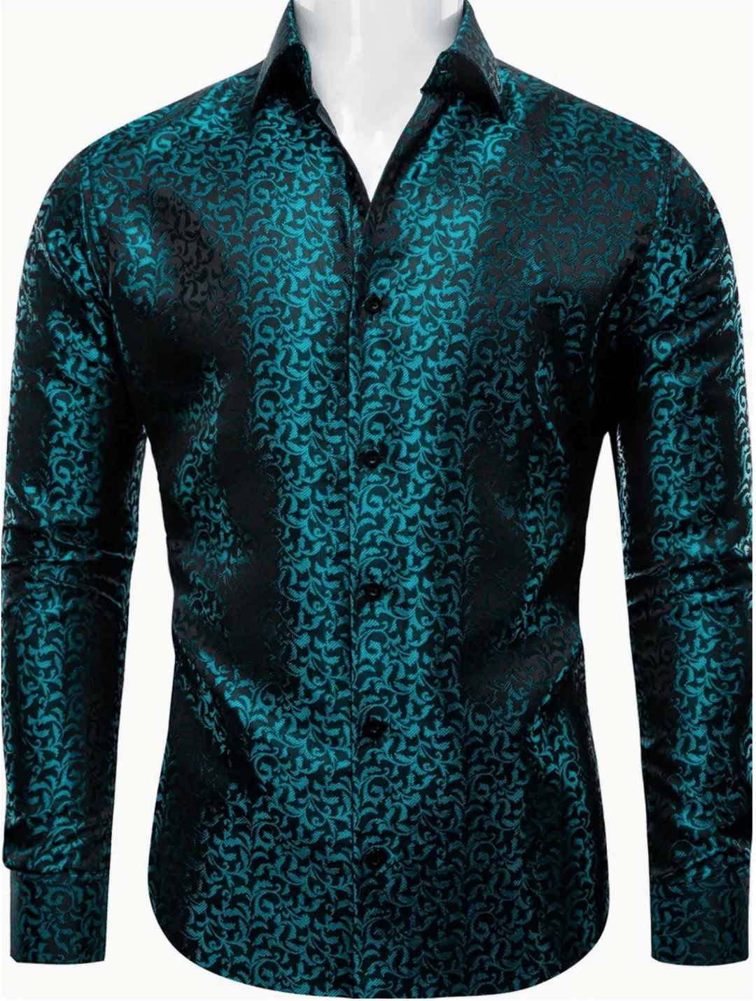 Men's Dark Cyan Vintage Floral Long Sleeve Dress Shirt- CY-9006 - SimonVon Shop