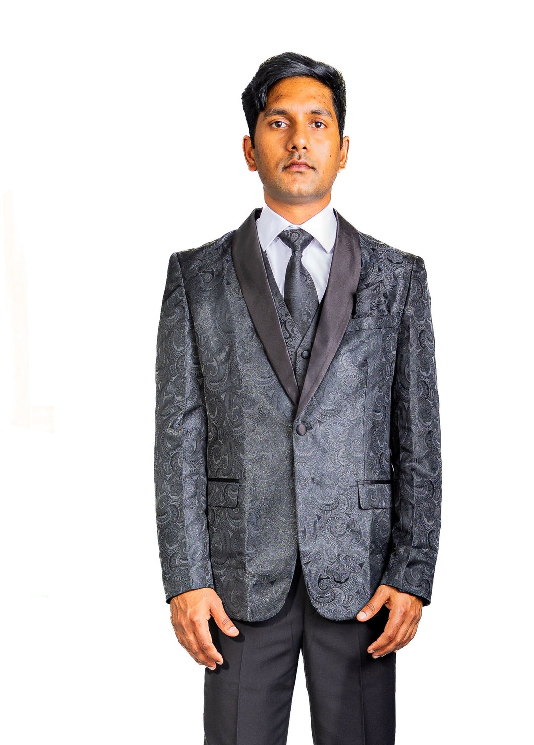 Men's Deep Black Paisley Silk Vest Necktie Pocket square Cufflinks-MJ-2014 - SimonVon Shop