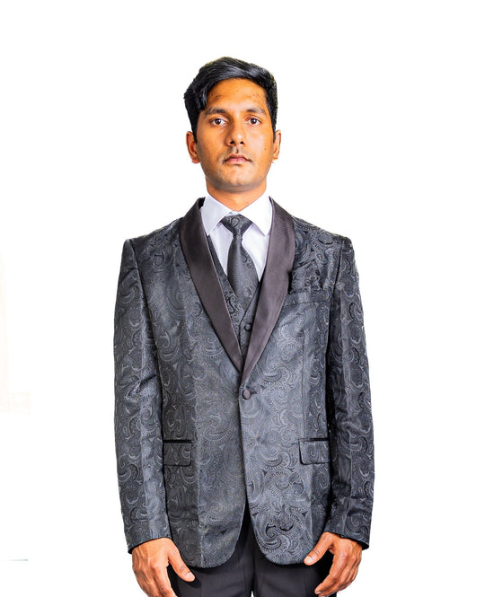 Men's Deep Black Paisley Silk Vest Necktie Pocket square Cufflinks-MJ-2014 - SimonVon Shop