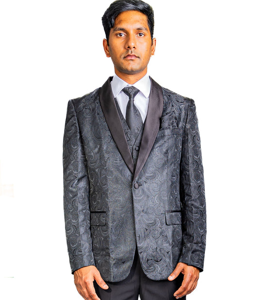 Men's Deep Black Paisley Silk Vest Necktie Pocket square Cufflinks-MJ-2014 - SimonVon Shop