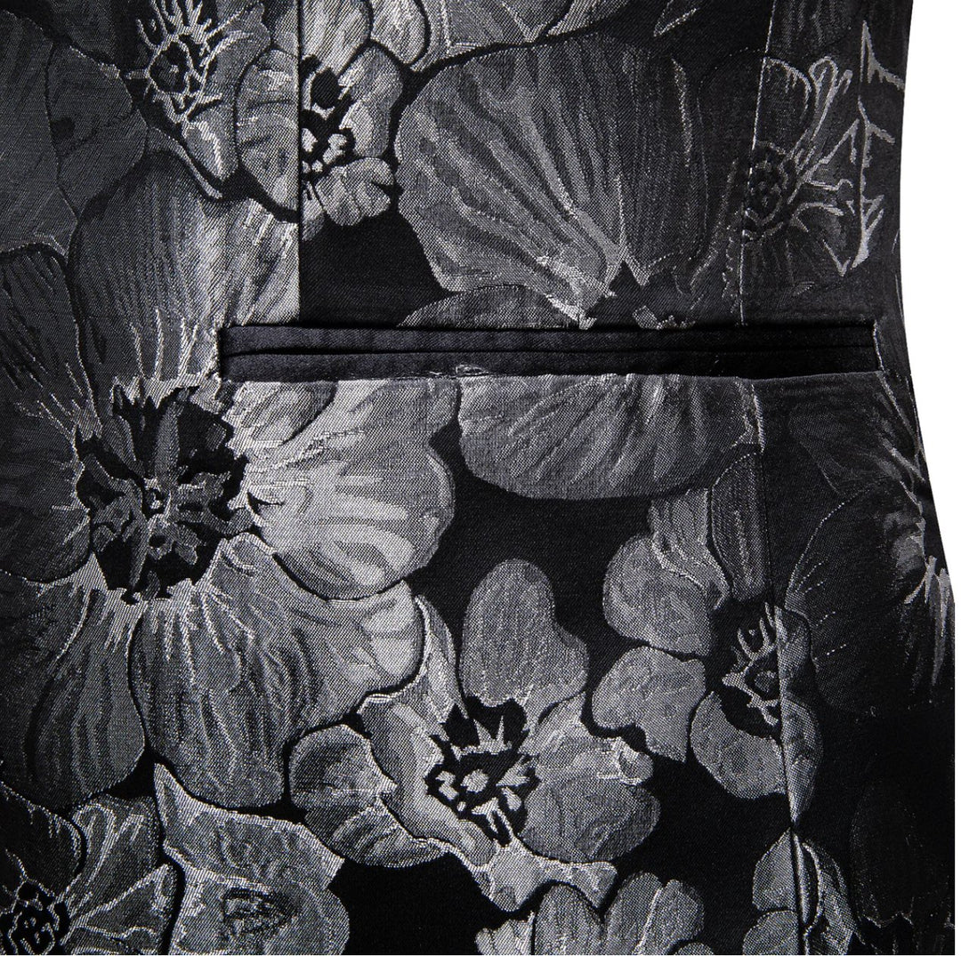 Men's Dress Party Black Floral Suit Jacket Slim One Button Stylish Blazer-XX-0040 - SimonVon Shop