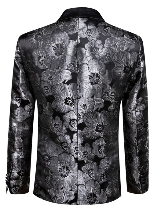 Men's Dress Party Black Floral Suit Jacket Slim One Button Stylish Blazer-XX-0040 - SimonVon Shop