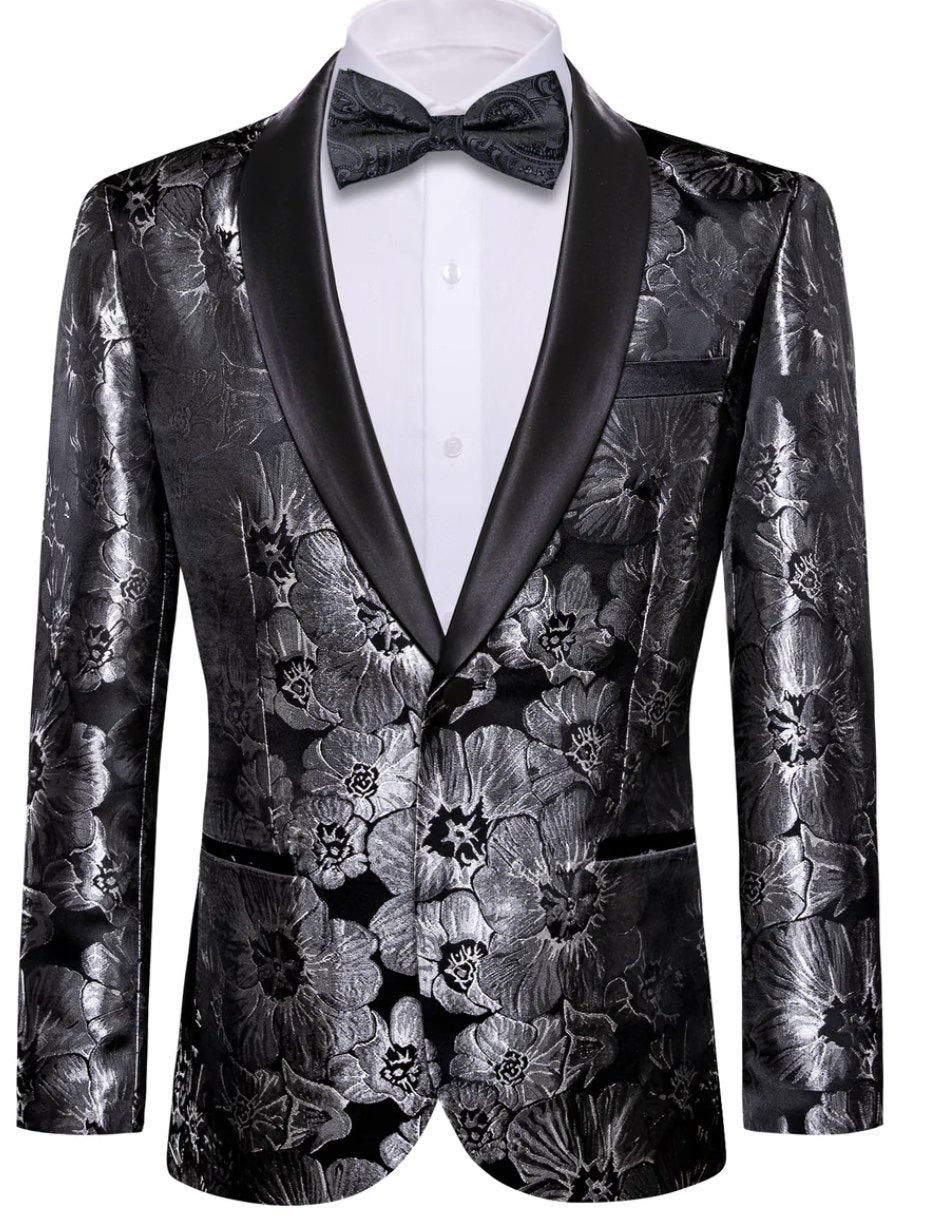 Men's Dress Party Black Floral Suit Jacket Slim One Button Stylish Blazer-XX-0040 - SimonVon Shop