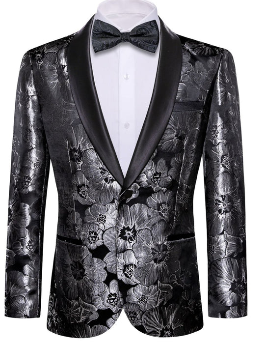 Men's Dress Party Black Floral Suit Jacket Slim One Button Stylish Blazer-XX-0040 - SimonVon Shop