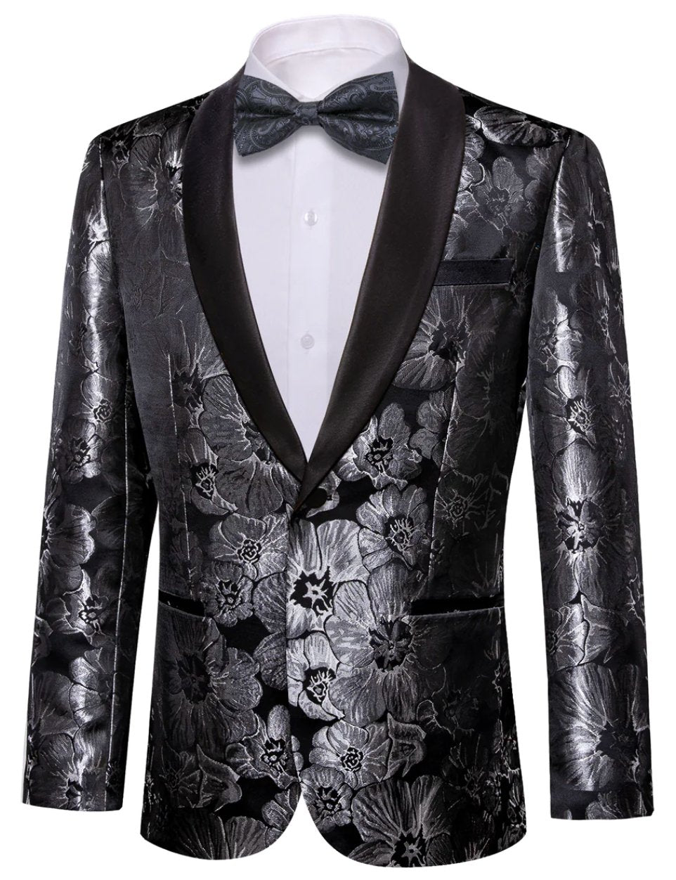 Men's Dress Party Black Floral Suit Jacket Slim One Button Stylish Blazer-XX-0040 - SimonVon Shop