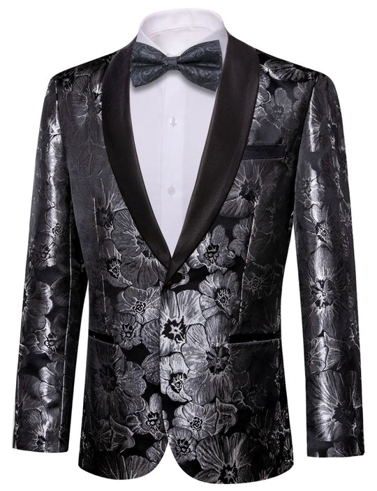 Men's Dress Party Black Floral Suit Jacket Slim One Button Stylish Blazer-XX-0040 - SimonVon Shop