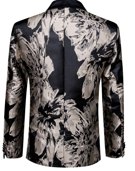 Men's Dress Party Black Grey Floral Suit Jacket Slim One Button Stylish Blazer- XX-0039 - SimonVon Shop