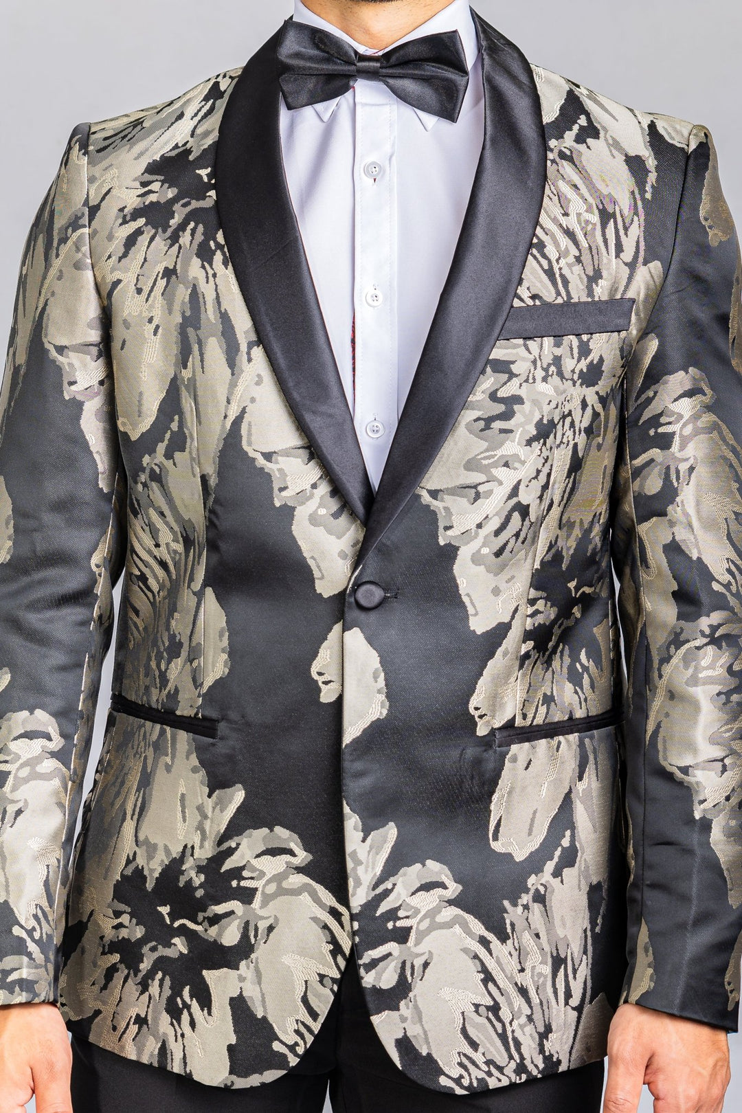 Men's Dress Party Black Grey Floral Suit Jacket Slim One Button Stylish Blazer- XX-0039 - SimonVon Shop