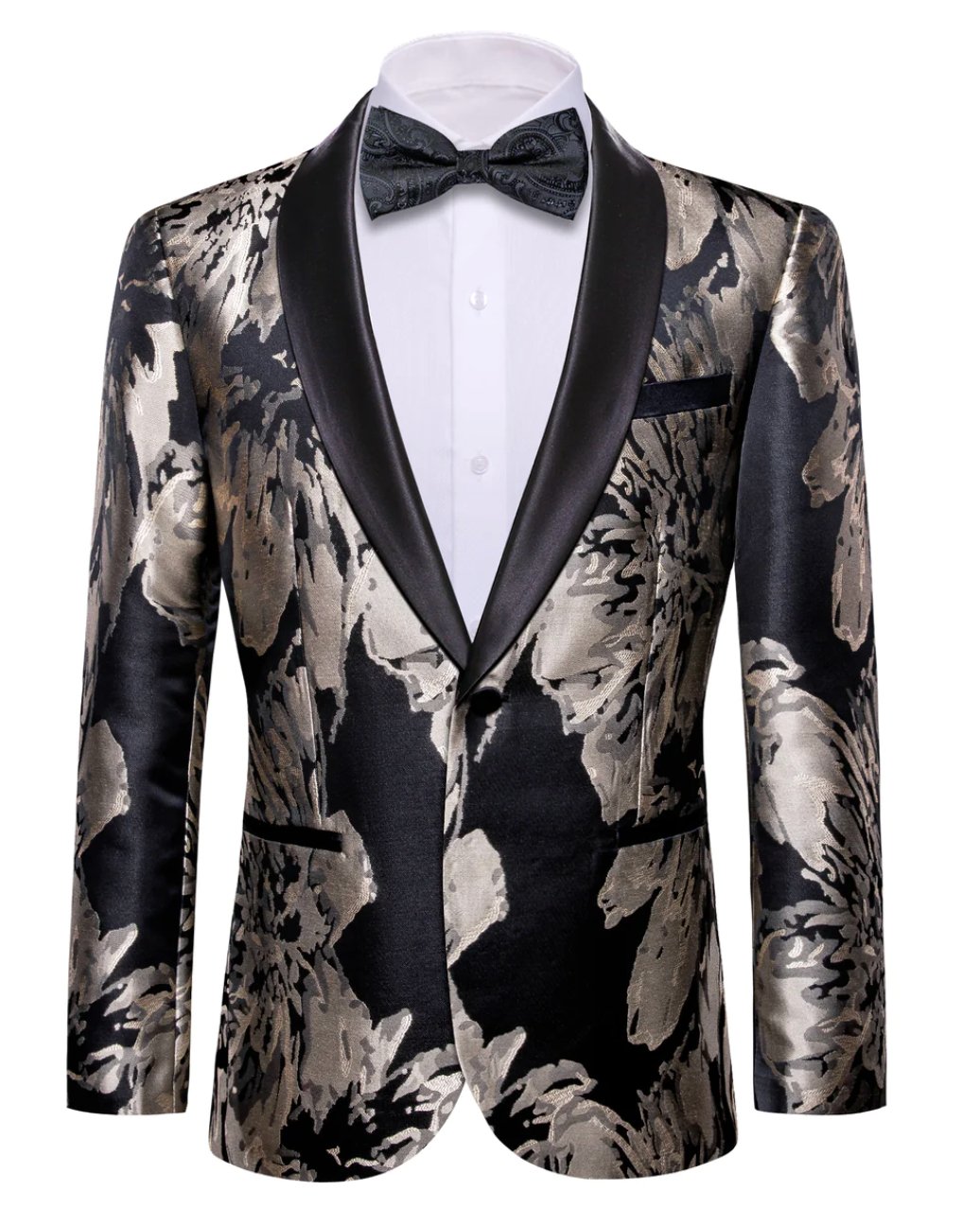 Men's Dress Party Black Grey Floral Suit Jacket Slim One Button Stylish Blazer- XX-0039 - SimonVon Shop