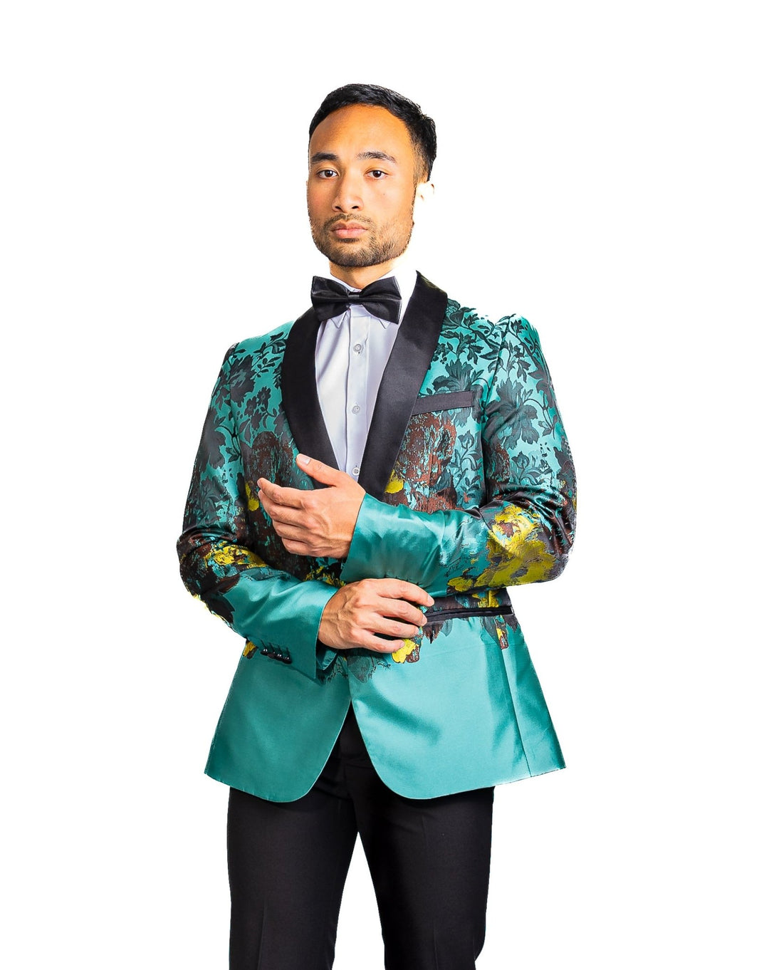 Men's Dress Party Blue Brown Floral Suit Jacket Slim One Button Stylish Blazer-XX-0041 - SimonVon Shop