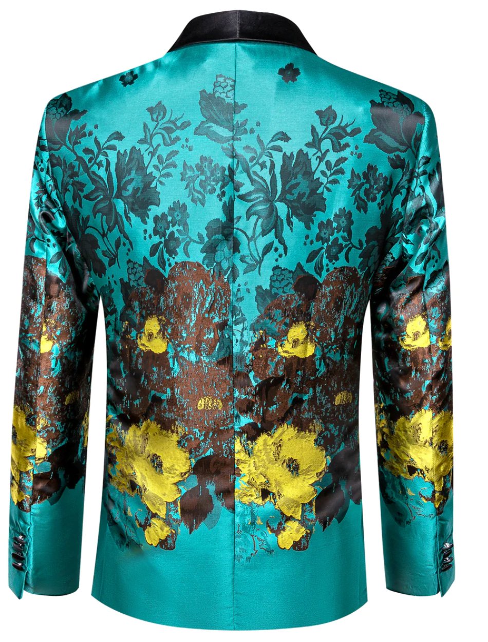 Men's Dress Party Blue Brown Floral Suit Jacket Slim One Button Stylish Blazer-XX-0041 - SimonVon Shop