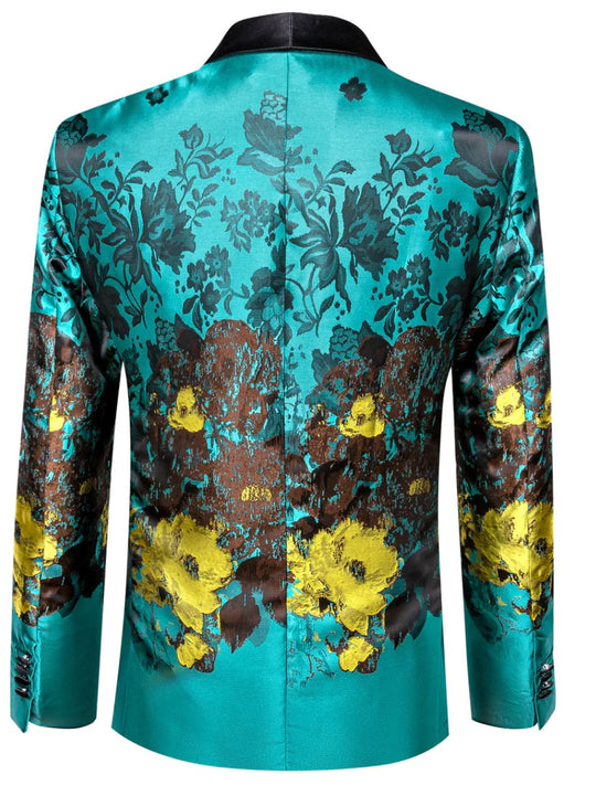 Men's Dress Party Blue Brown Floral Suit Jacket Slim One Button Stylish Blazer-XX-0041 - SimonVon Shop