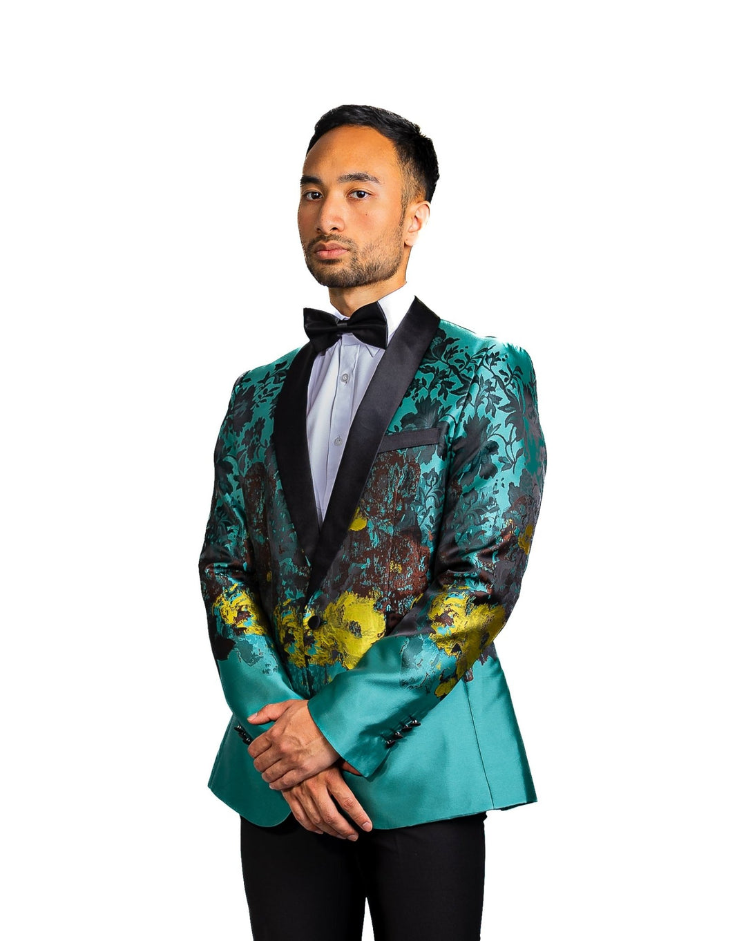 Men's Dress Party Blue Brown Floral Suit Jacket Slim One Button Stylish Blazer-XX-0041 - SimonVon Shop