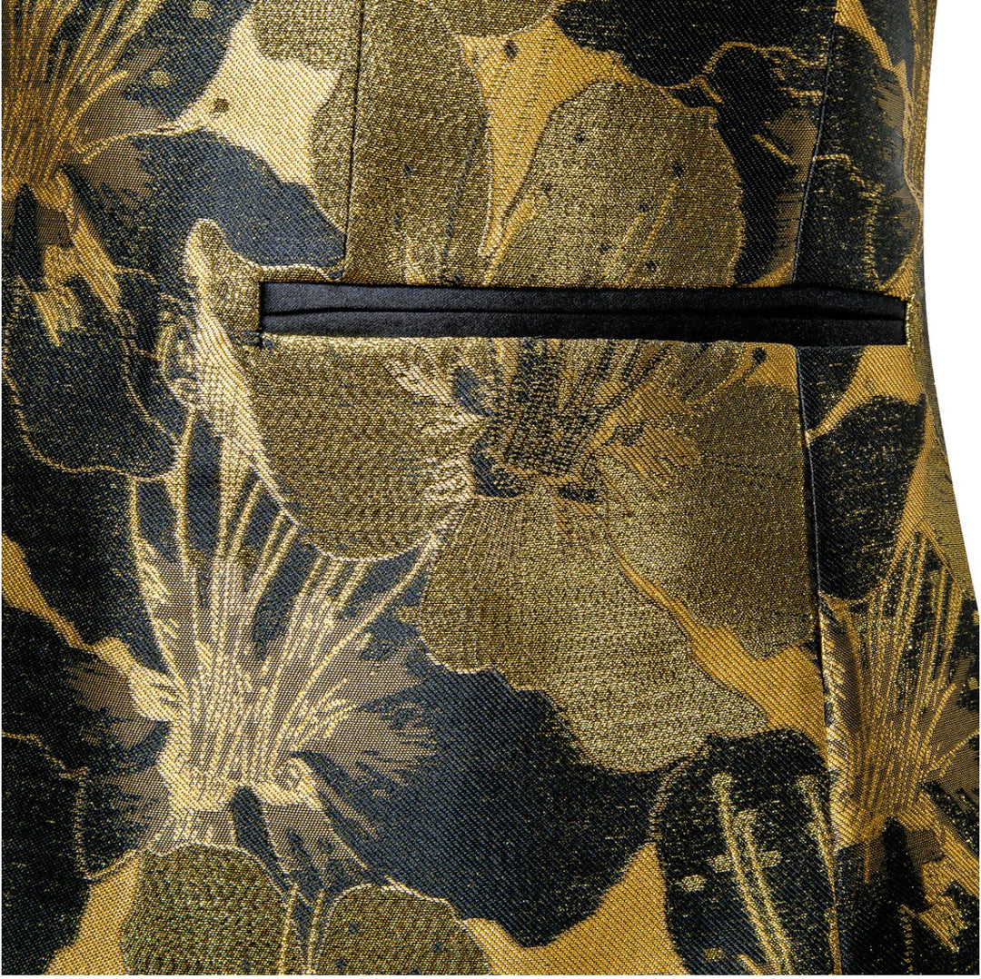 Men's Dress Party Gold Black Floral Suit Jacket Slim One Button Stylish Blazer-XX-0035 - SimonVon Shop