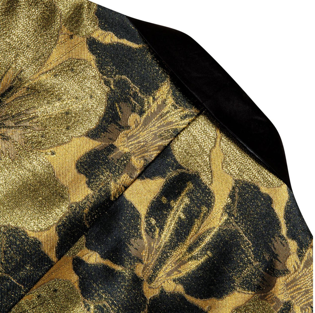 Men's Dress Party Gold Black Floral Suit Jacket Slim One Button Stylish Blazer-XX-0035 - SimonVon Shop