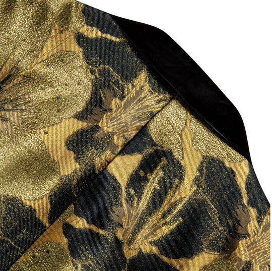 Men's Dress Party Gold Black Floral Suit Jacket Slim One Button Stylish Blazer-XX-0035 - SimonVon Shop