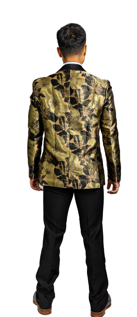 Men's Dress Party Gold Black Floral Suit Jacket Slim One Button Stylish Blazer-XX-0035 - SimonVon Shop