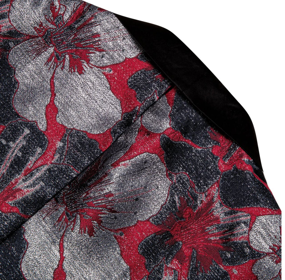 Men's Dress Party Red Grey Floral Suit Jacket Slim One Button Stylish Blazer-XX-0034 - SimonVon Shop
