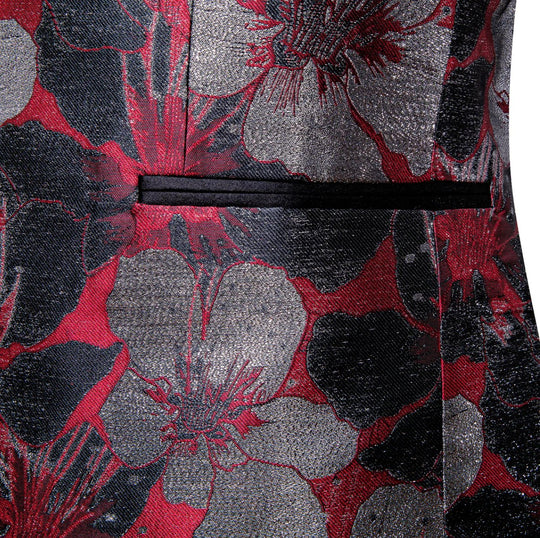 Men's Dress Party Red Grey Floral Suit Jacket Slim One Button Stylish Blazer-XX-0034 - SimonVon Shop