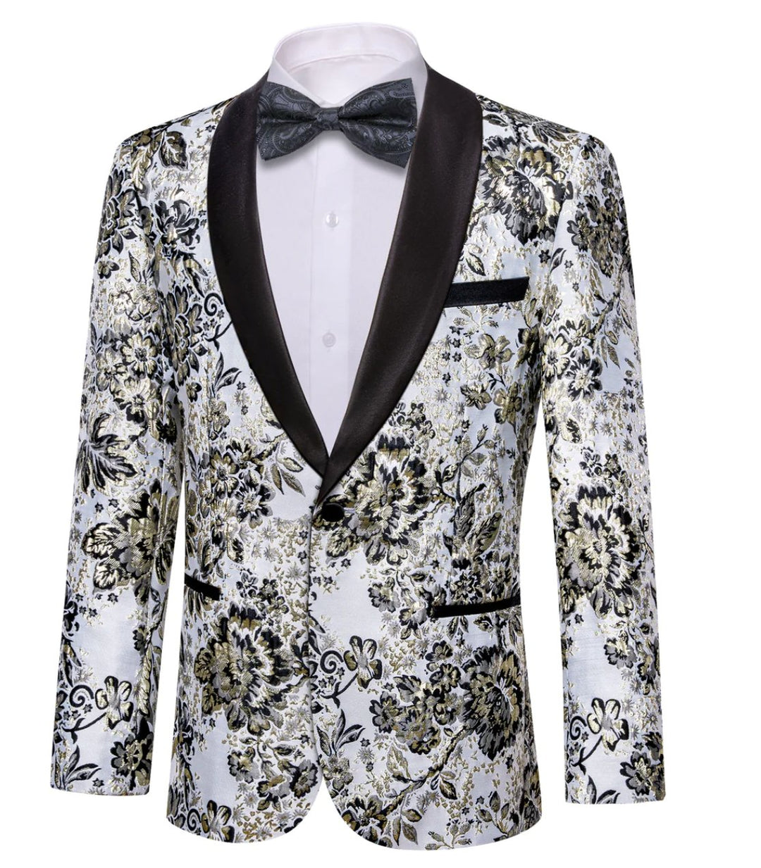 Men's Dress Party White Yellow Floral Suit Jacket Slim One Button Stylish Blazer-XX-0038 - SimonVon Shop