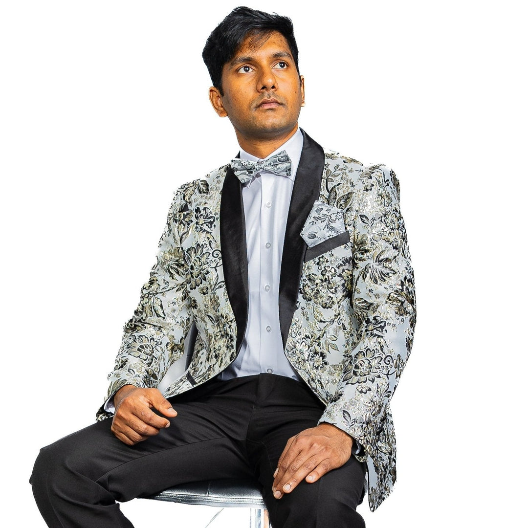 Men's Dress Party White Yellow Floral Suit Jacket Slim One Button Stylish Blazer-XX-0038 - SimonVon Shop