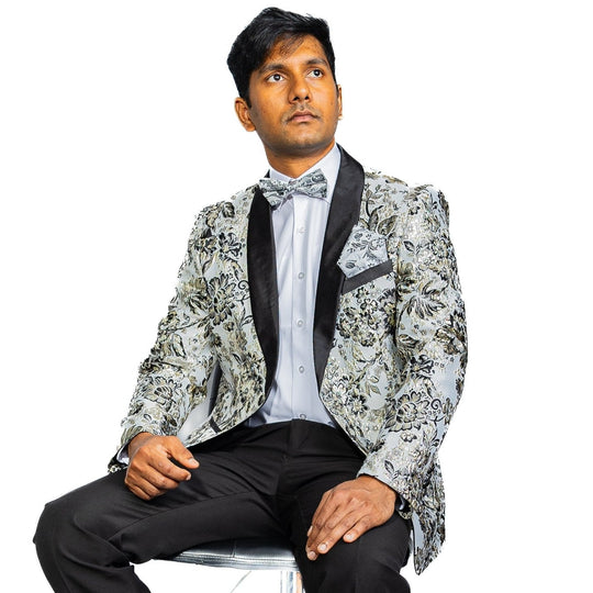 Men's Dress Party White Yellow Floral Suit Jacket Slim One Button Stylish Blazer-XX-0038 - SimonVon Shop