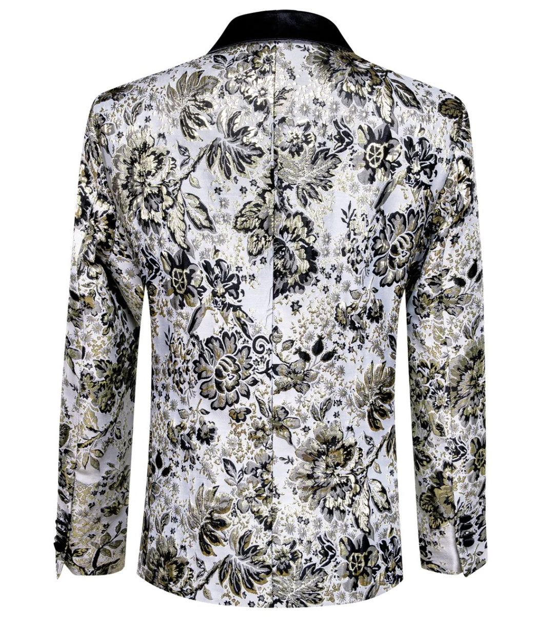 Men's Dress Party White Yellow Floral Suit Jacket Slim One Button Stylish Blazer-XX-0038 - SimonVon Shop