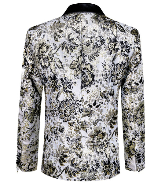 Men's Dress Party White Yellow Floral Suit Jacket Slim One Button Stylish Blazer-XX-0038 - SimonVon Shop