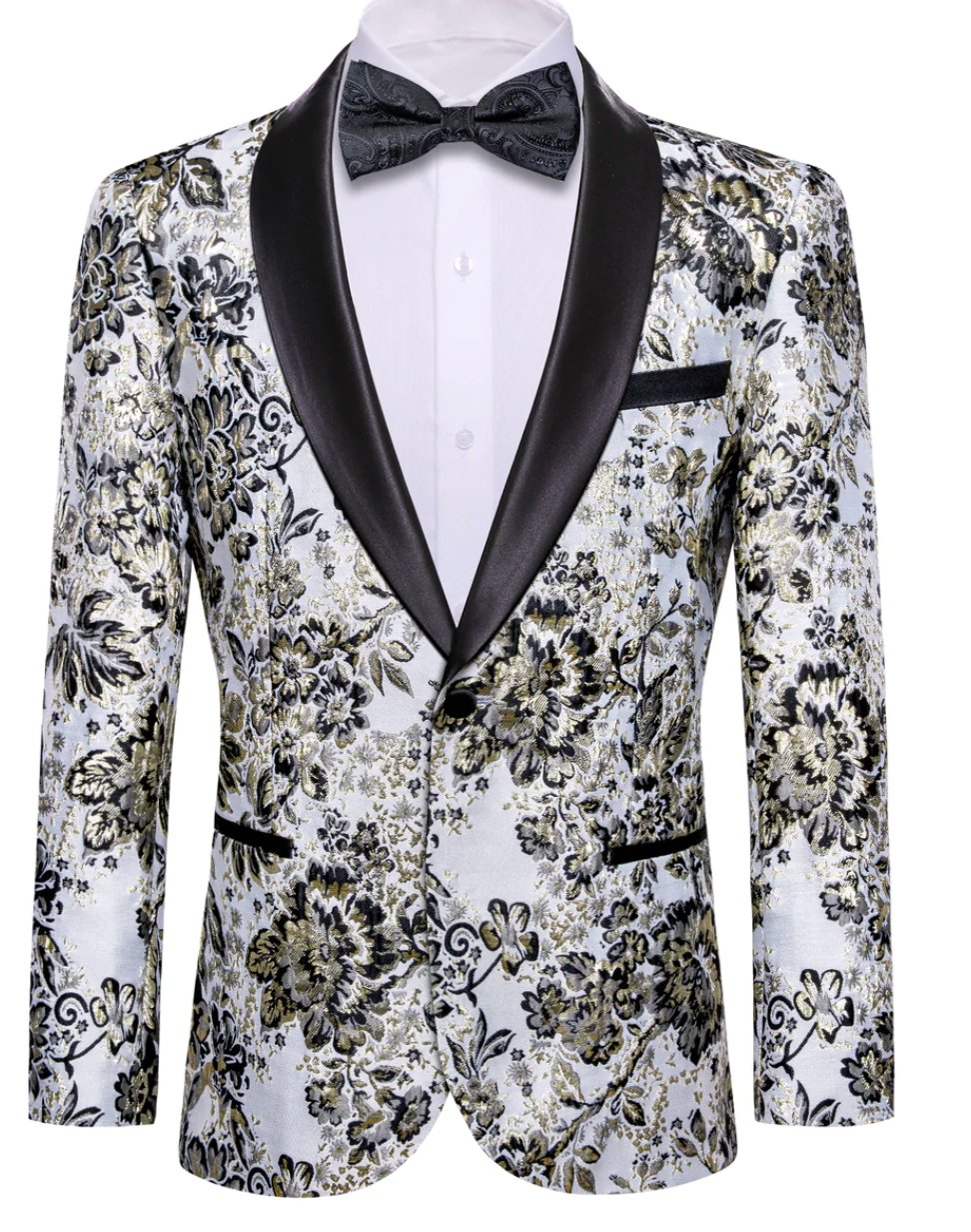 Men's Dress Party White Yellow Floral Suit Jacket Slim One Button Stylish Blazer-XX-0038 - SimonVon Shop