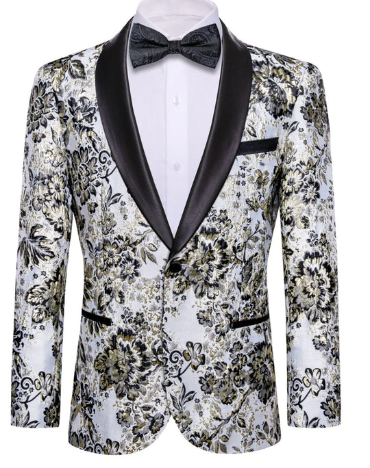 Men's Dress Party White Yellow Floral Suit Jacket Slim One Button Stylish Blazer-XX-0038 - SimonVon Shop