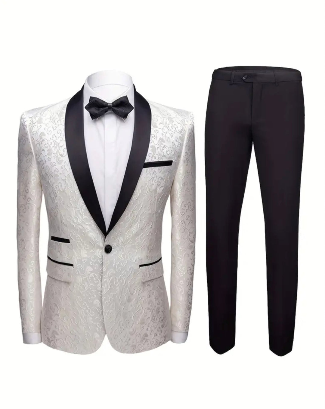 Men's Elegant Jacquard Suit Set - Classic Blazer & Black Pants-KD239322 - SimonVon Shop