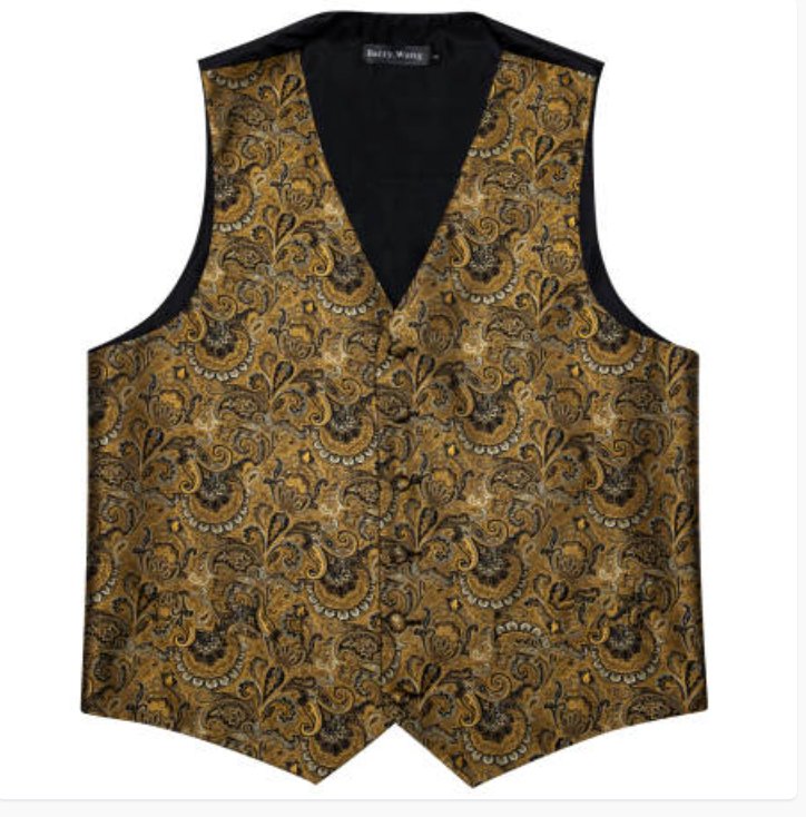 Men's Golden Paisley Silk Vest Necktie Pocket square Cufflinks- MJ-2082 - SimonVon Shop