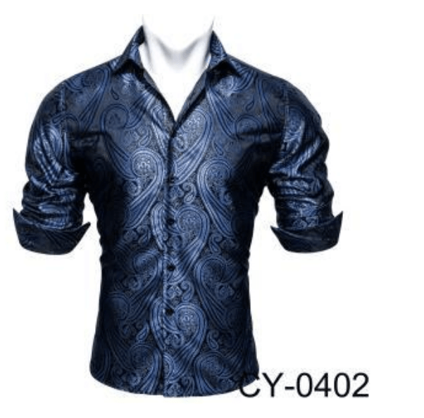 Mens Paisley Shirt Men's Dress Shirts - Elegant Plus Size Men's Tuxedo Shirt, Lapel Collar, Button Closure, Regular Fit - 100% Polyester, Non-Stretch, Smooth Fabric, 200g/m² - SimonVon Shop