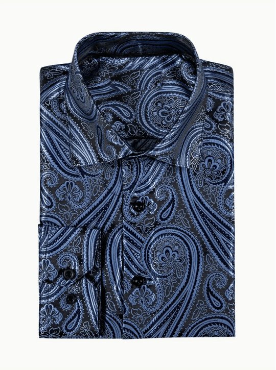 Mens Paisley Shirt Men's Dress Shirts - Elegant Plus Size Men's Tuxedo Shirt, Lapel Collar, Button Closure, Regular Fit - 100% Polyester, Non-Stretch, Smooth Fabric, 200g/m² - SimonVon Shop