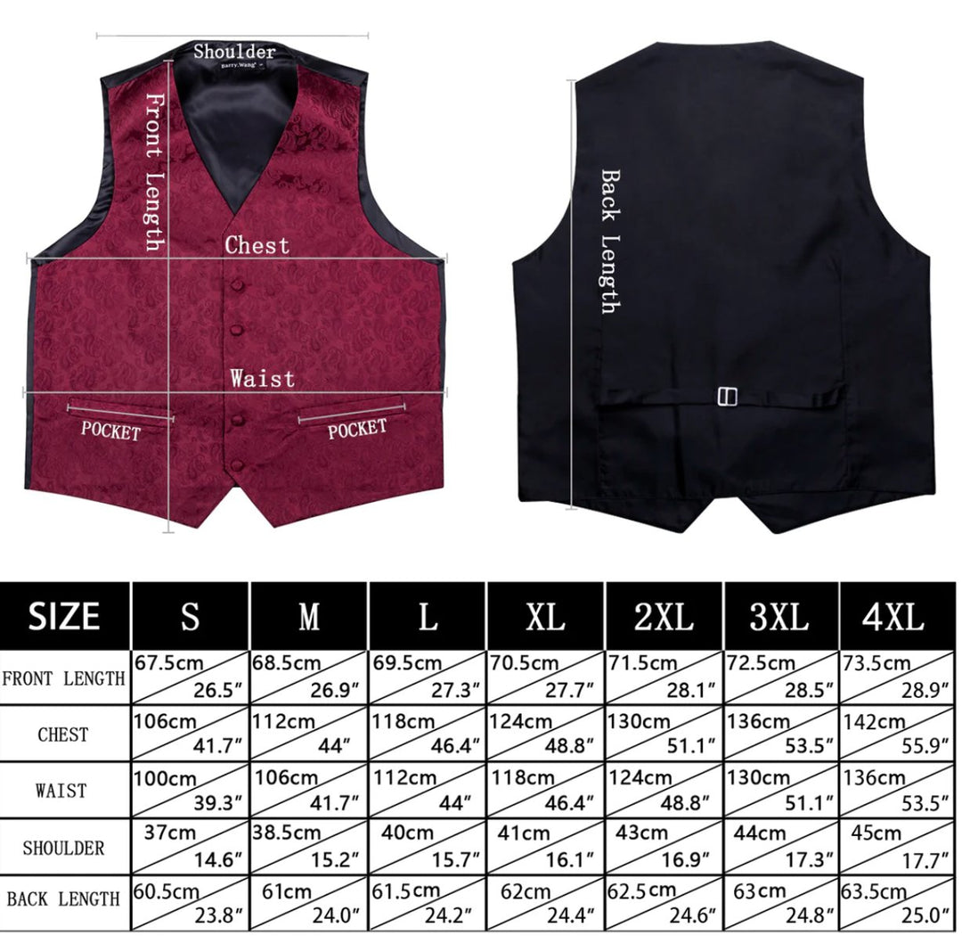 Men's Red Floral Silk Vest Necktie Pocket square Cufflinks- MJ2081 - SimonVon Shop