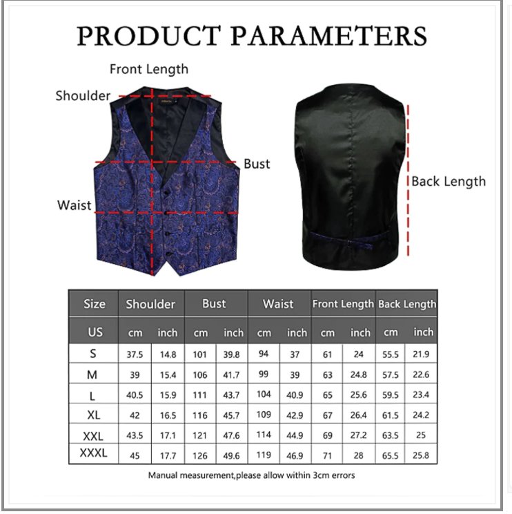 Men's Silver Black Paisley Silk Vest Necktie Pocket square Cufflinks-MJ-2090 - SimonVon Shop