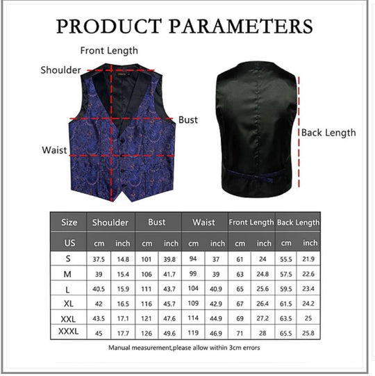 Men's Silver Black Paisley Silk Vest Necktie Pocket square Cufflinks-MJ-2090 - SimonVon Shop