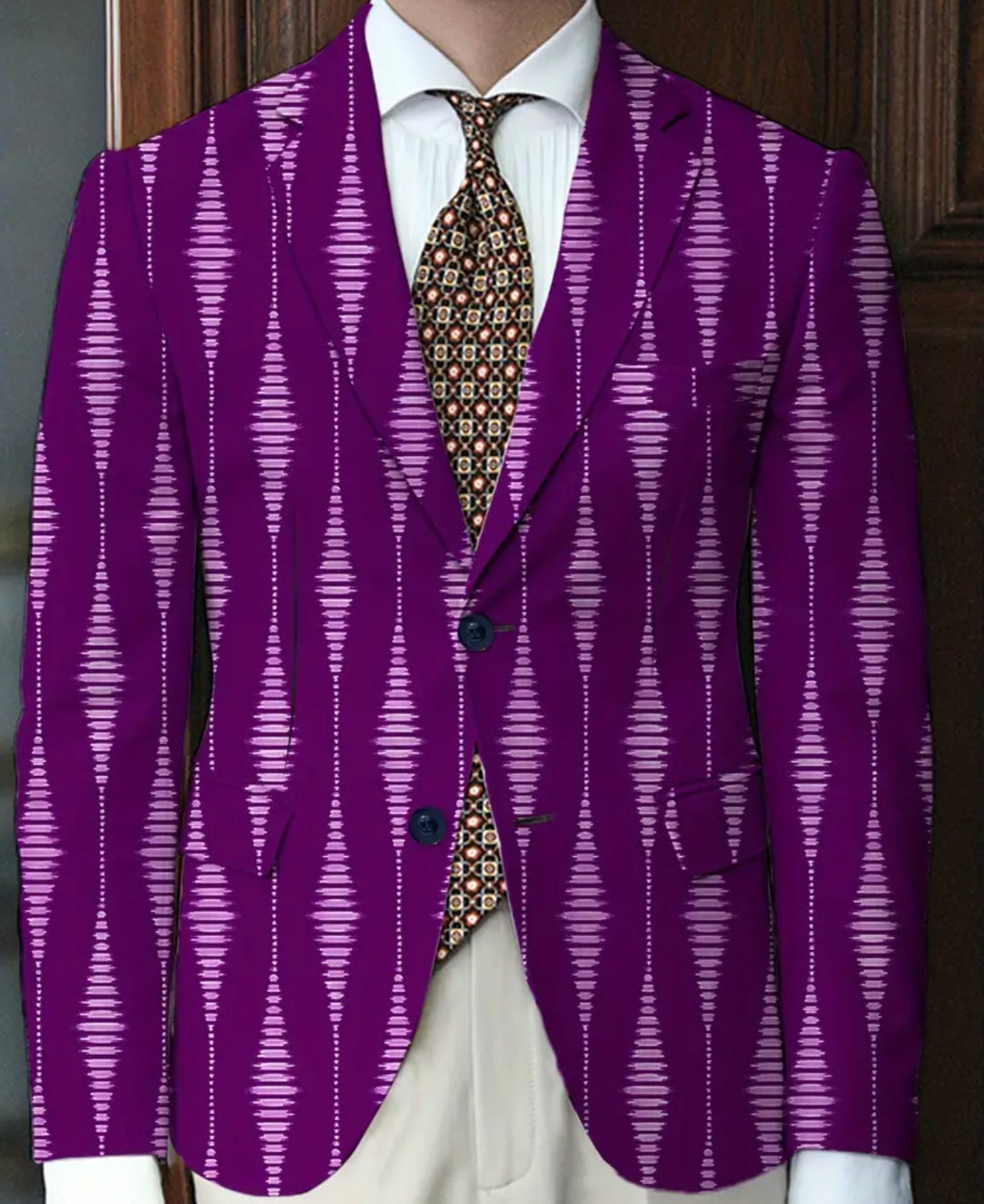 Men's Slim Fit Fashion Long Sleeves Blazer With Geometric Pattern Print-FP367546 - SimonVon Shop