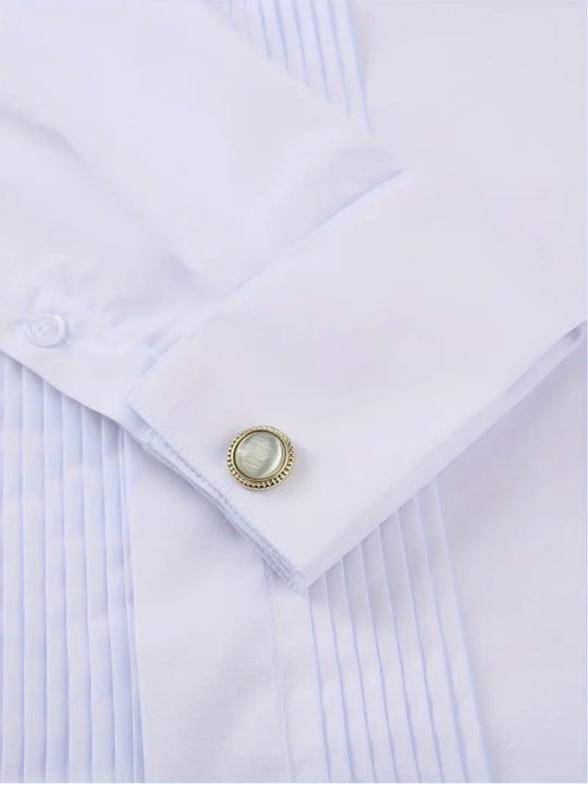 Men's Solid Colour Turndown Collar Dress Shirt For Banquet Wedding Bridesman With Two Ties (One Black And One Red) And With Random Cufflinks-YK37622 - SimonVon Shop