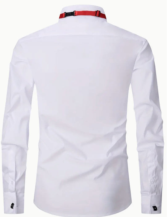 Men's Solid Colour Turndown Collar Dress Shirt For Banquet Wedding Bridesman With Two Ties (One Black And One Red) And With Random Cufflinks-YK37622 - SimonVon Shop