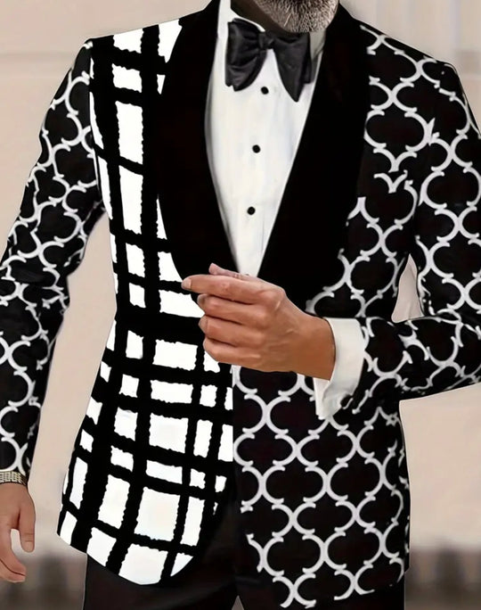 Men's Striped Color Block Blazer Jacket, Casual Business Suit-LW295917 - SimonVon Shop