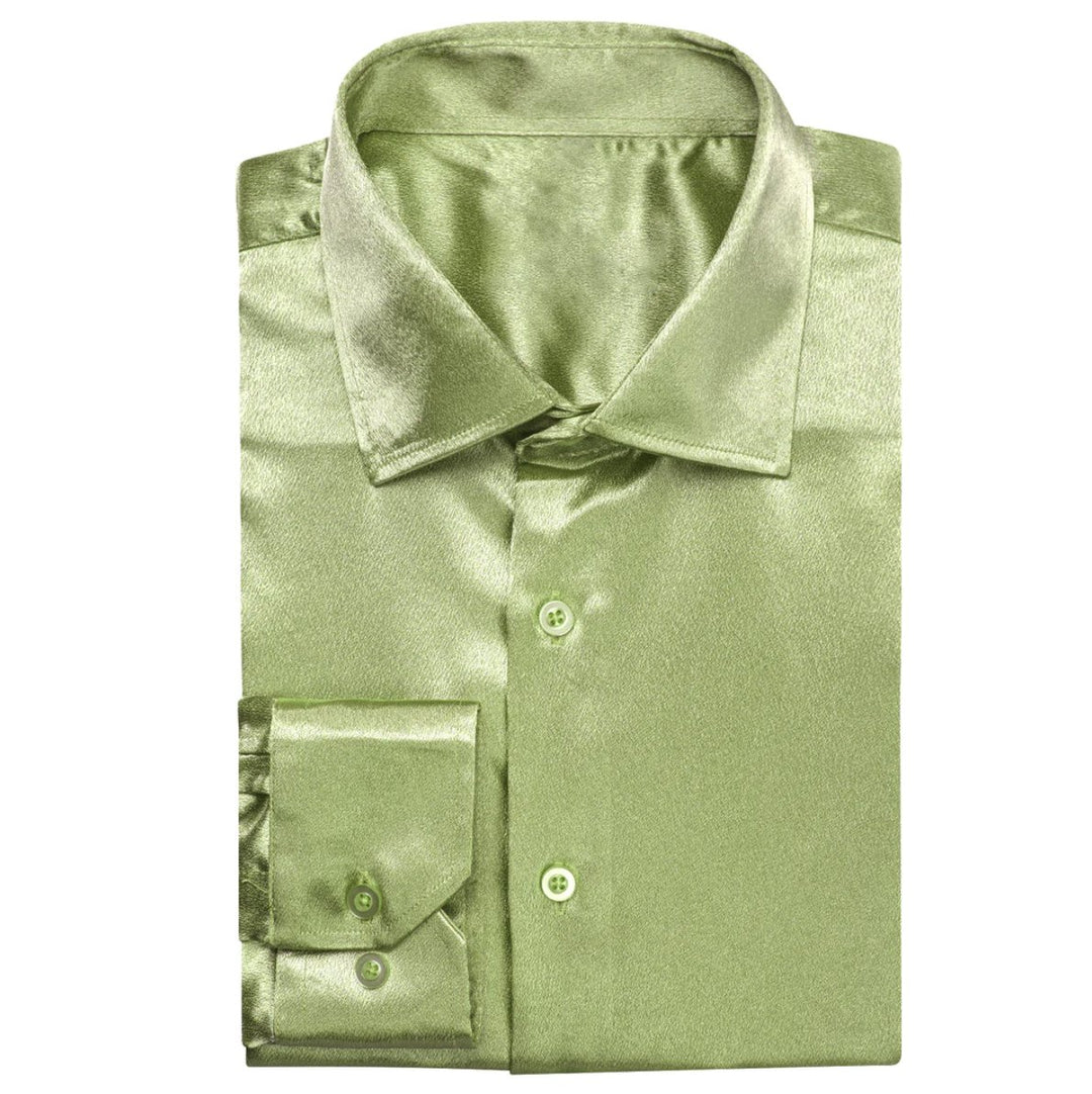 New Apple Green Satin Silk Men's Long Sleeve Shirt-CY-1506 - SimonVon Shop
