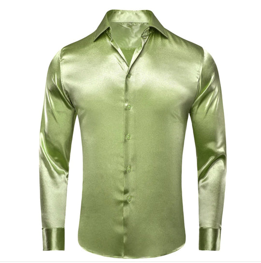 New Apple Green Satin Silk Men's Long Sleeve Shirt-CY-1506 - SimonVon Shop