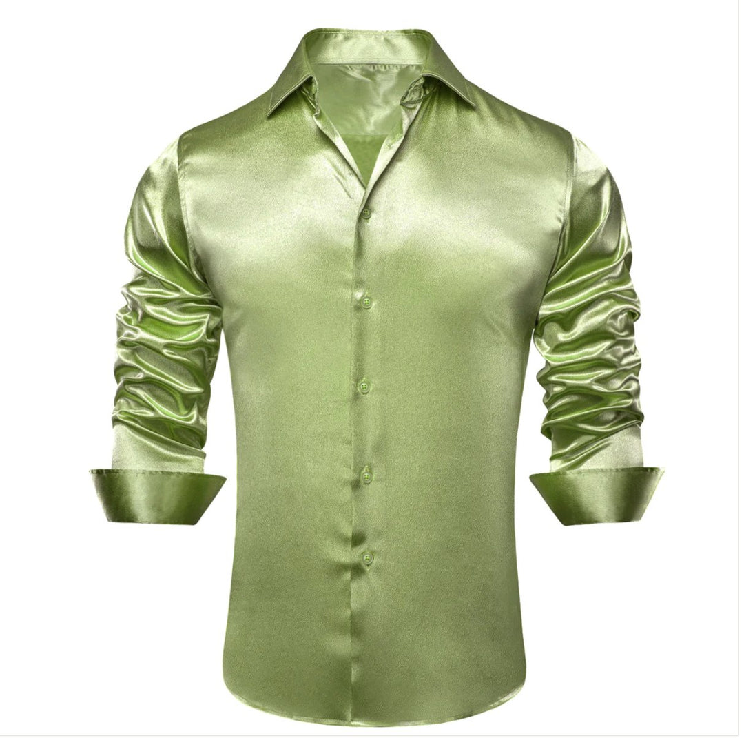 New Apple Green Satin Silk Men's Long Sleeve Shirt-CY-1506 - SimonVon Shop