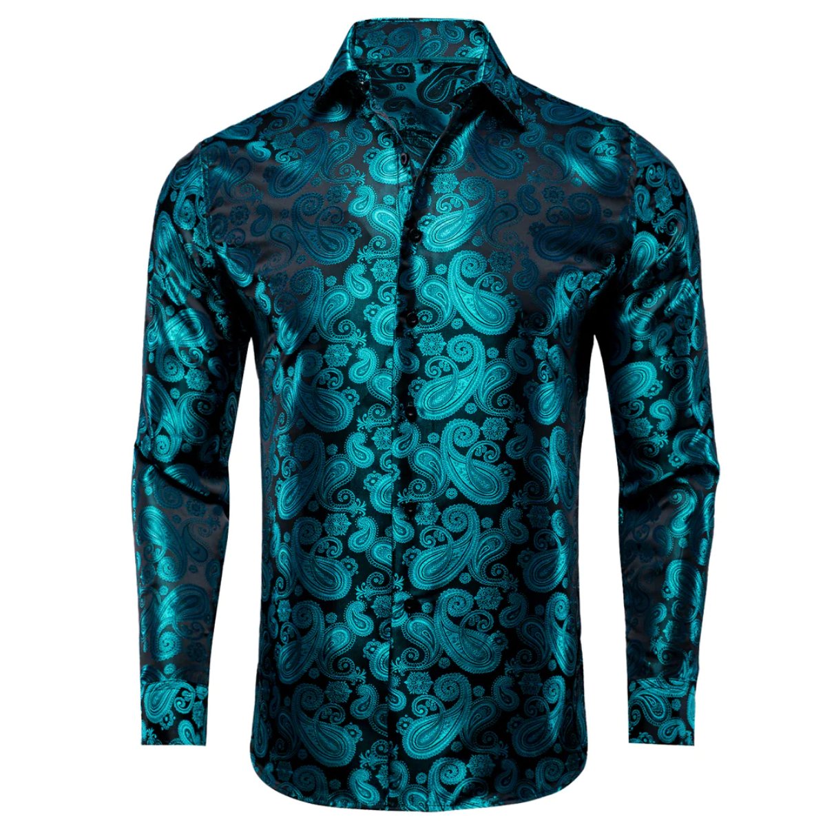 New Blue Black Paisley Silk Men's Long Sleeve Shirt Casual-CY1610 - SimonVon Shop