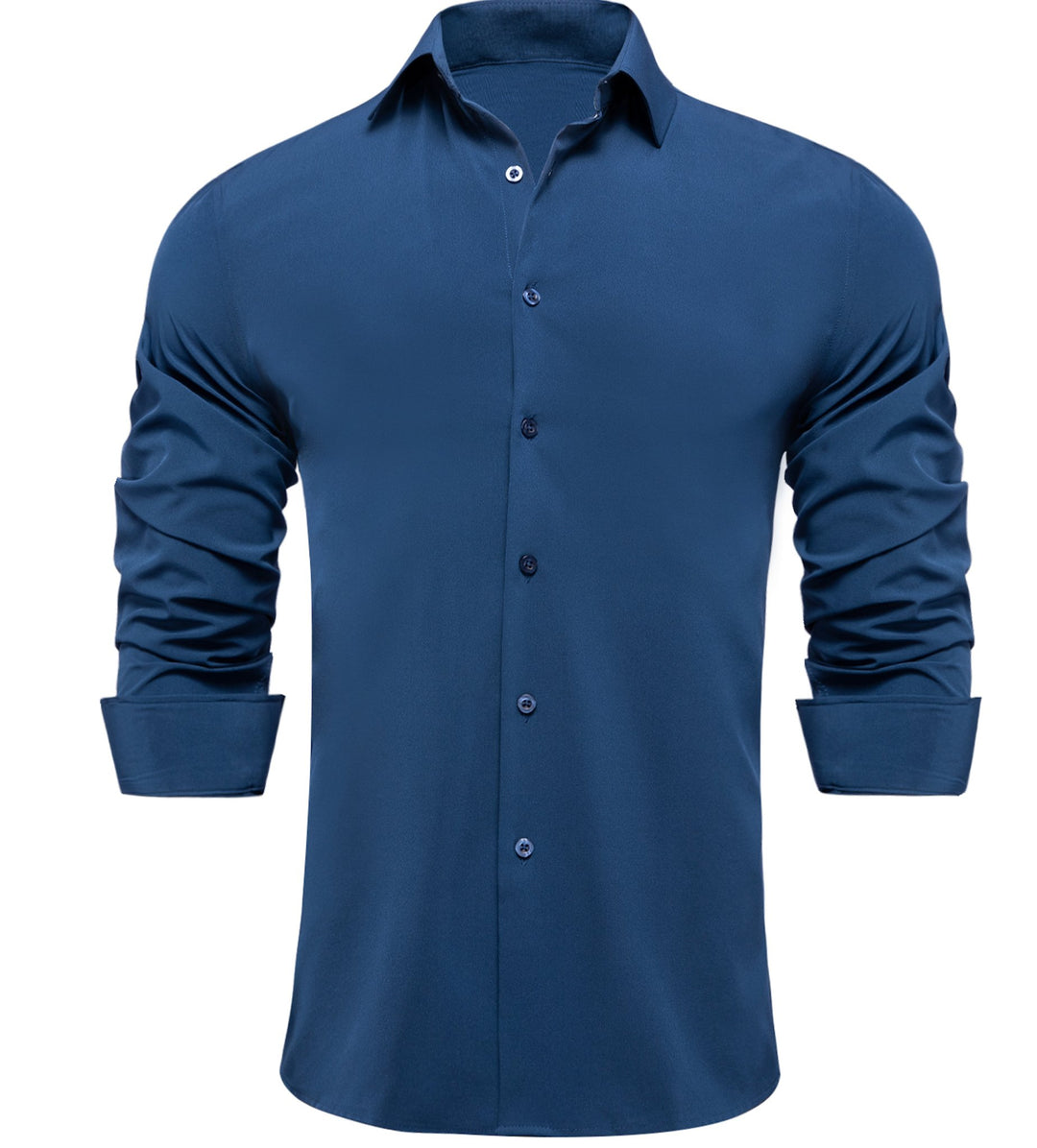 New Blue Solid Stretch Men's Long Sleeve Shirt-CY-1057 - SimonVon Shop