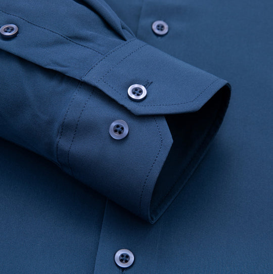 New Blue Solid Stretch Men's Long Sleeve Shirt-CY-1057 - SimonVon Shop