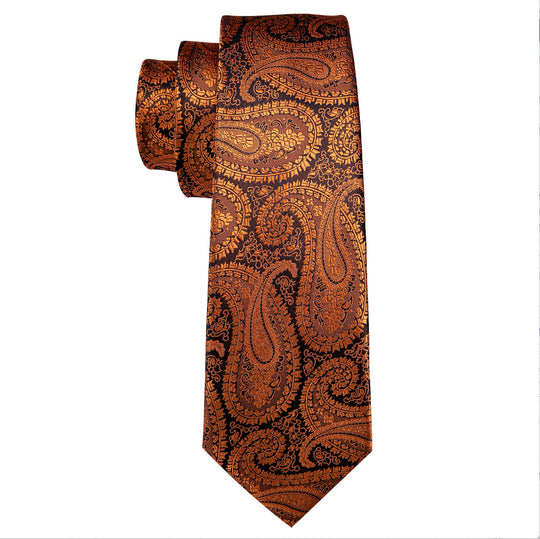 New Brown Black Paisley Silk Tie Hanky Cufflinks Set-N-5315 - SimonVon Shop